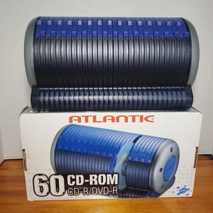 Atlantic Pod 60 CD ROM DVD Blu-Ray Pull Out Retro Storage Case Black Gray Blue